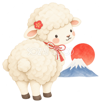 初日の出を迎える羊のイラスト｜未年のかわいい無料素材 104271