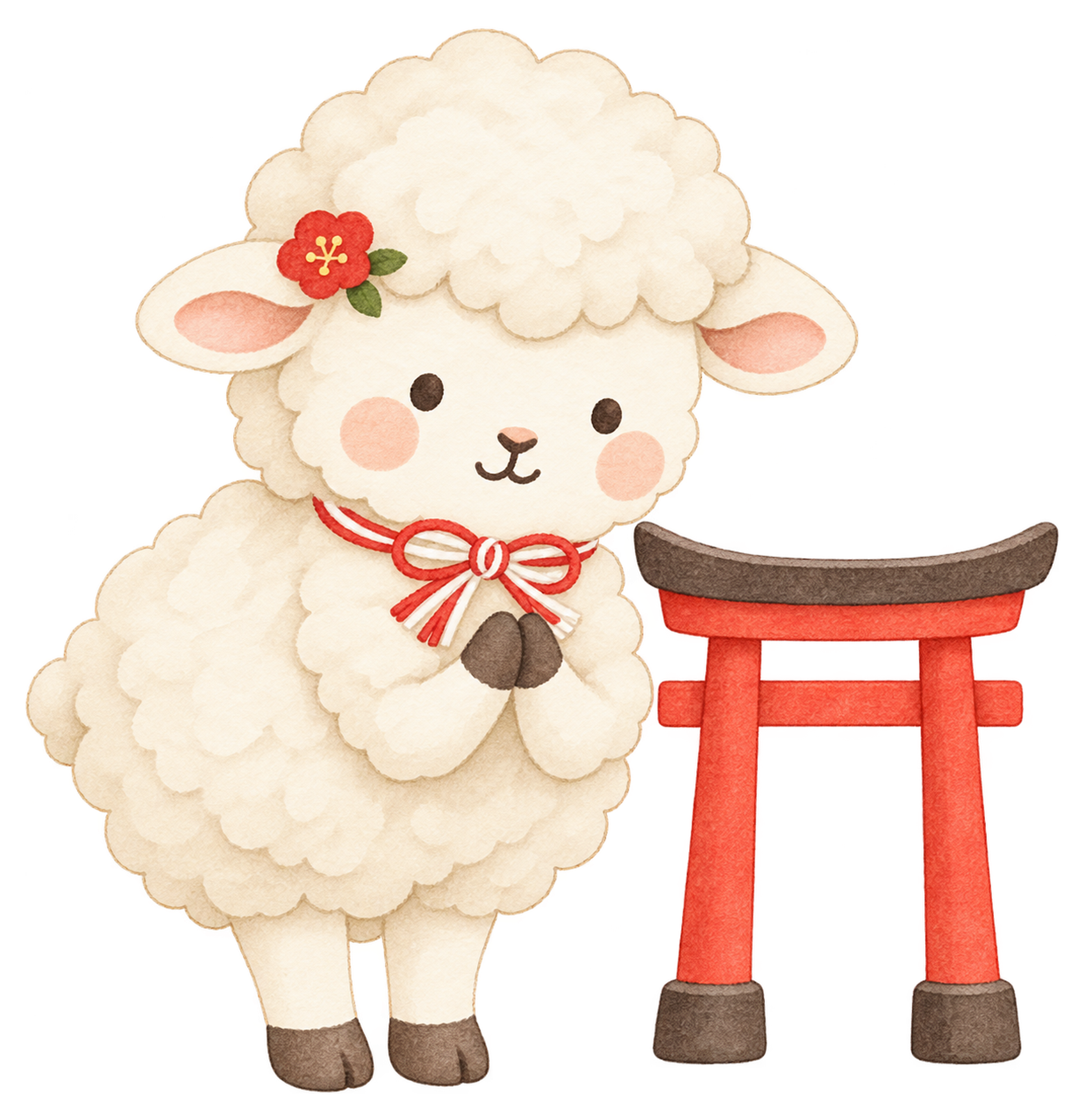 初詣をする羊のイラスト｜未年のかわいい無料素材 104272に写真・文字を入れる