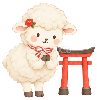 初詣をする羊のイラスト｜未年のかわいい無料素材 104272