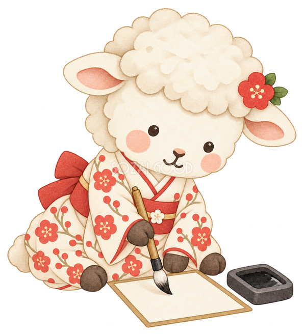 書き初めをする羊 書き初めをする羊