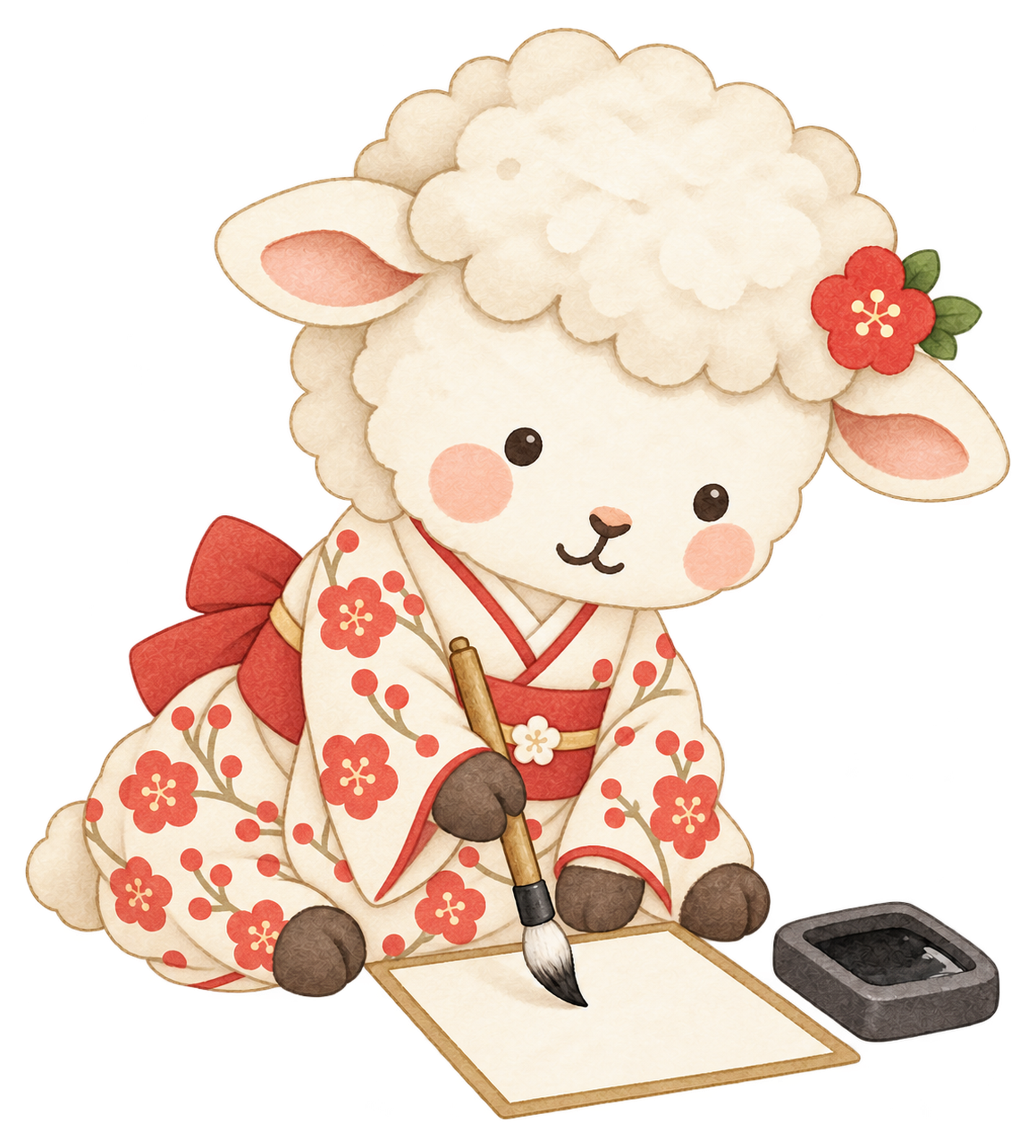 書き初めをする羊のイラスト｜未年のかわいい無料素材 104274に写真・文字を入れる