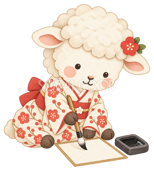 書き初めをする羊のイラスト｜未年のかわいい無料素材 104274