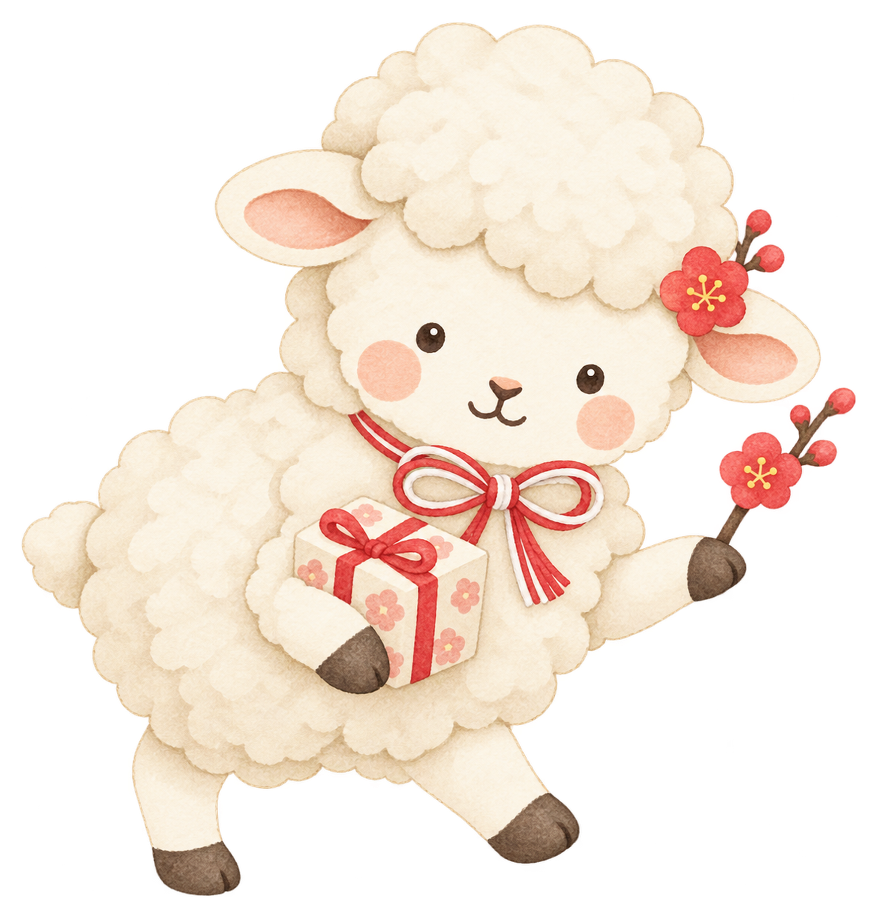 新年の贈り物を届ける羊のイラスト｜未年のかわいい無料素材 104275に写真・文字を入れる