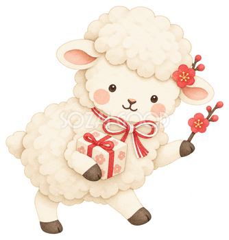 新年の贈り物を届ける羊のイラスト｜未年のかわいい無料素材 104275