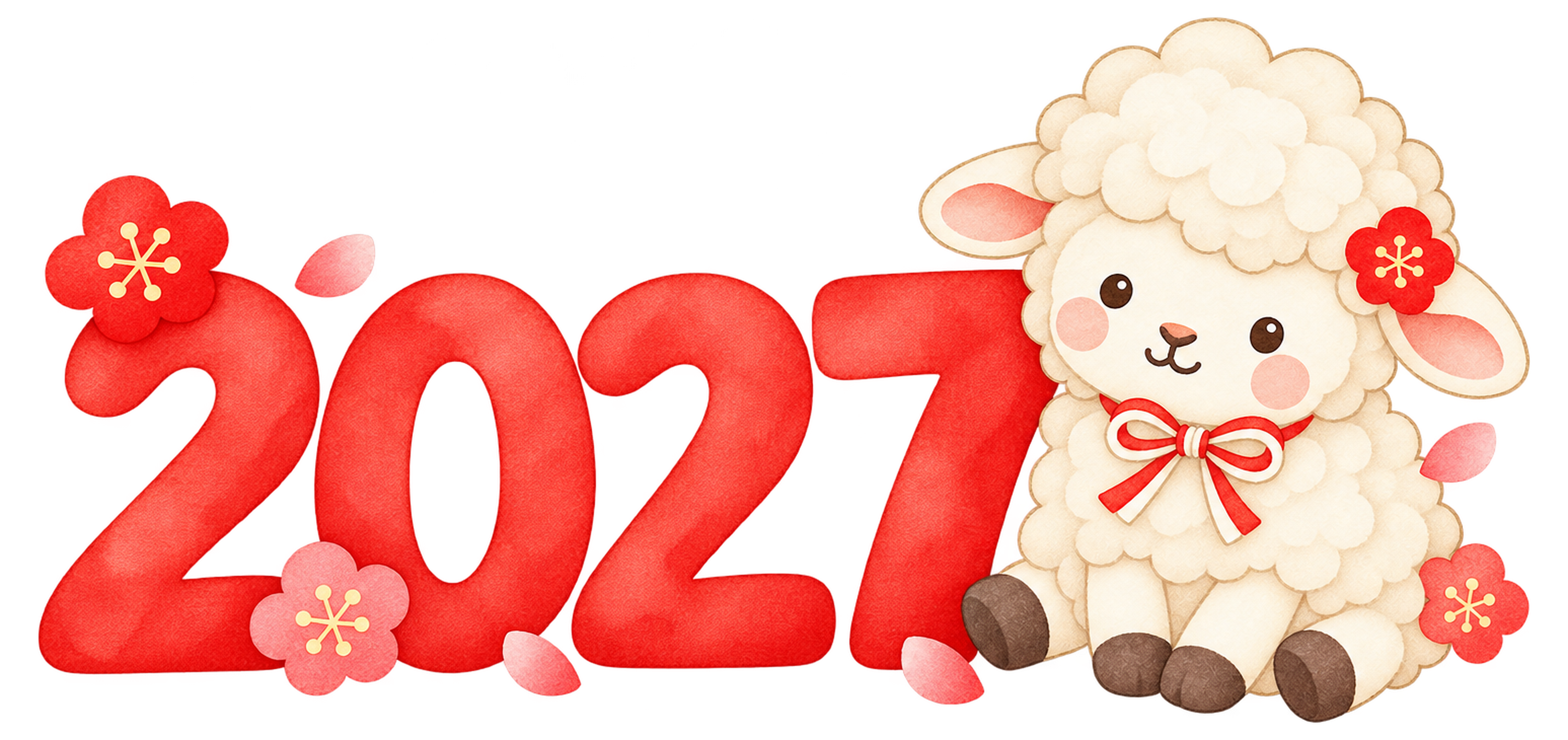 2027に寄り添う羊のイラスト｜未年のかわいい無料素材 104424に写真・文字を入れる