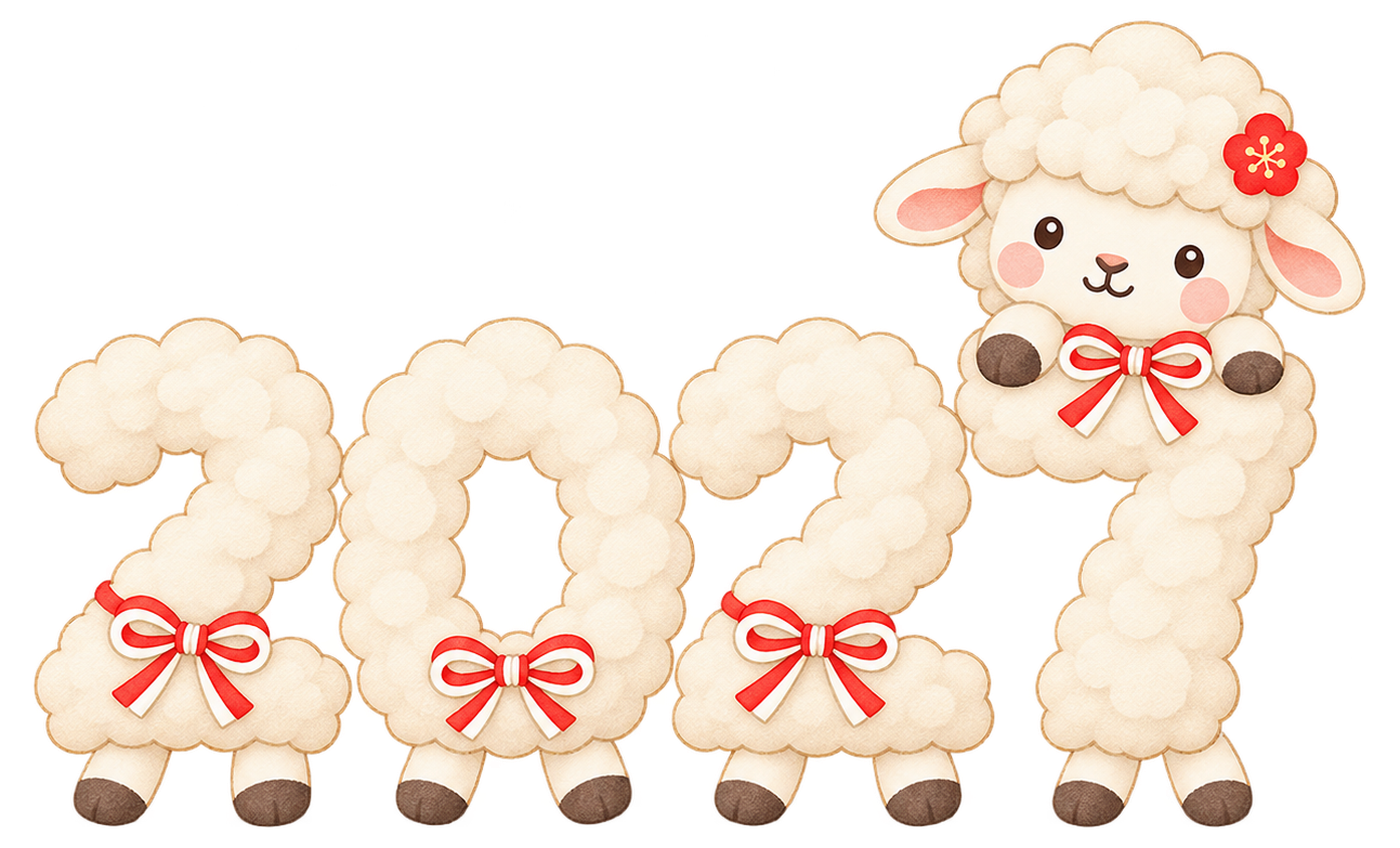 羊毛の2027のイラスト｜未年のかわいい無料素材 104426に写真・文字を入れる