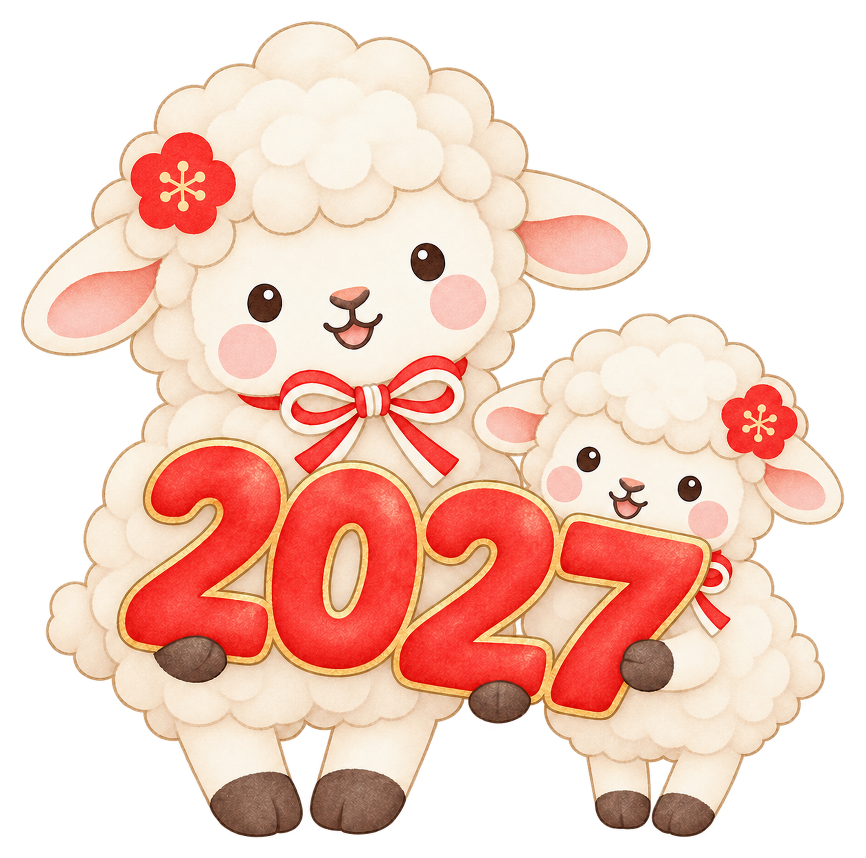 2027を支える羊親子のイラスト｜未年のかわいい無料素材 104427に写真・文字を入れる