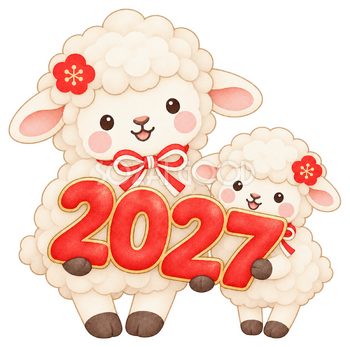 2027を支える羊親子のイラスト｜未年のかわいい無料素材 104427
