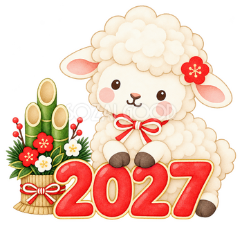 2027と小さな門松のイラスト｜未年のかわいい無料素材 104432