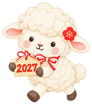 2027を運ぶ羊のイラスト｜未年のかわいい無料素材 104433