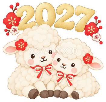 2027と羊夫婦のイラスト｜未年のかわいい無料素材 104434