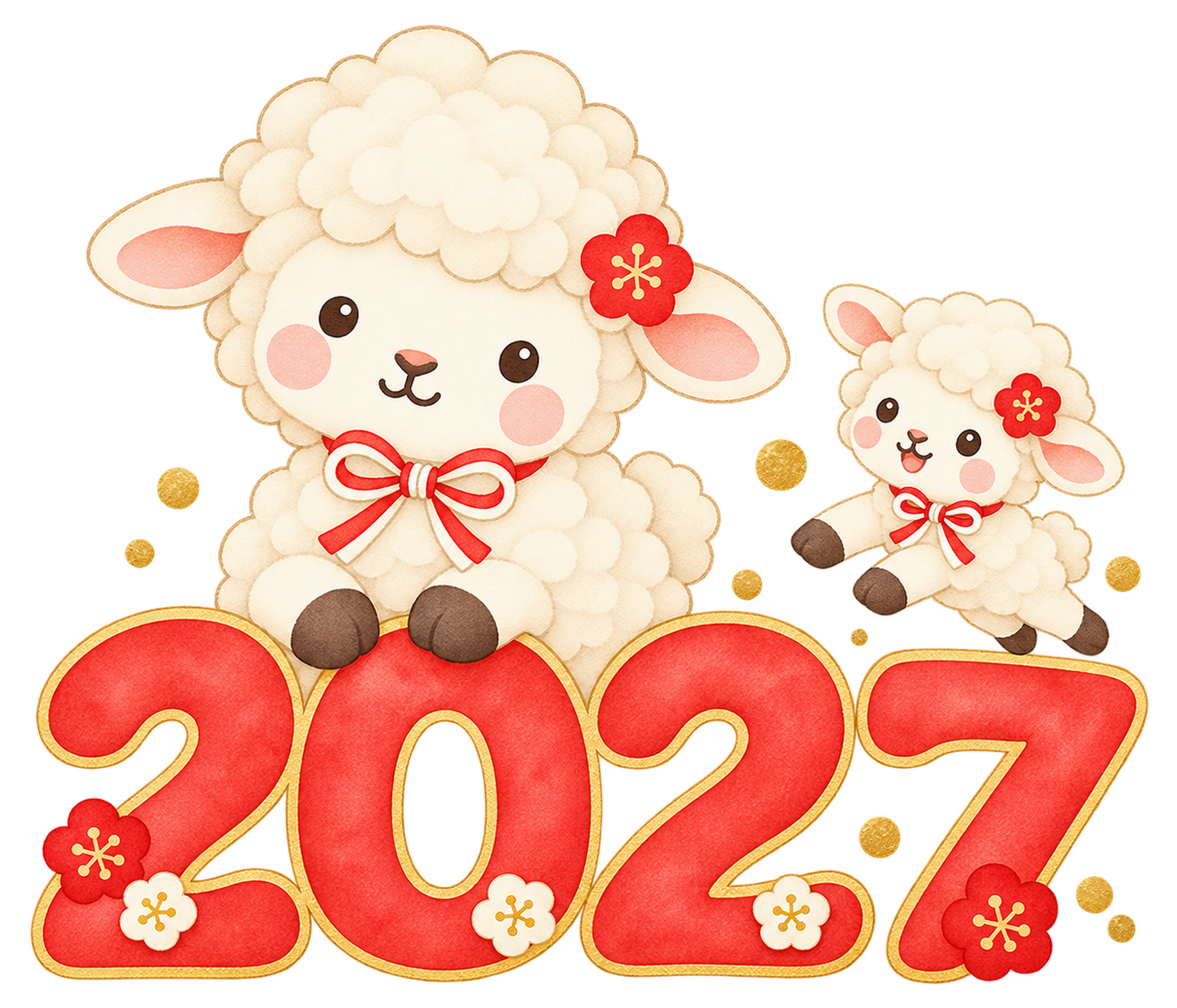 2027と跳ねる子羊のイラスト｜未年のかわいい無料素材 104435に写真・文字を入れる