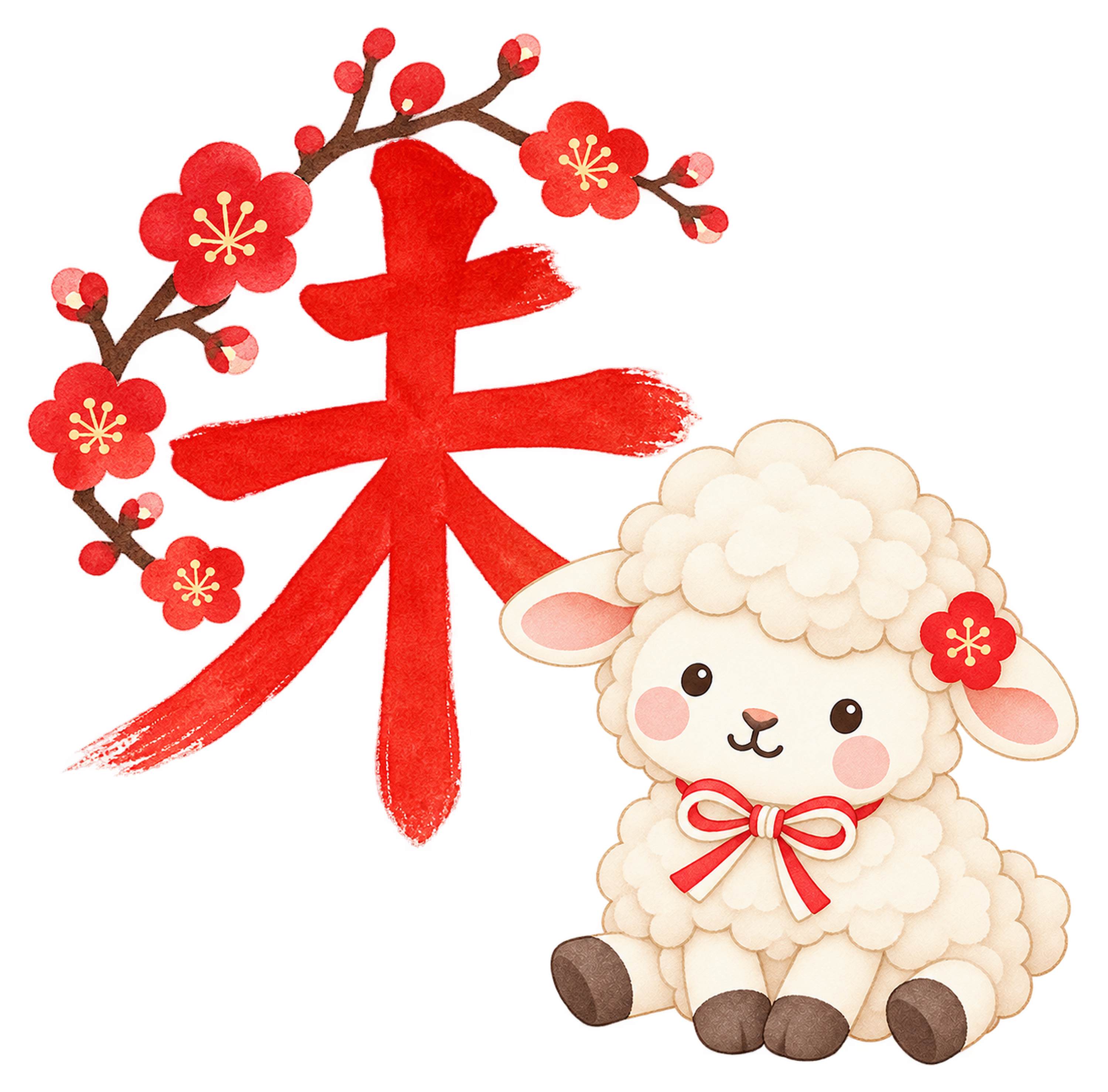 紅梅と未のイラスト｜未年のかわいい無料素材 104439に写真・文字を入れる