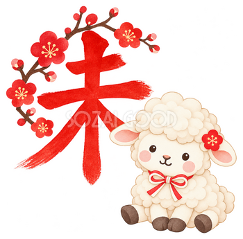 紅梅と未のイラスト｜未年のかわいい無料素材 104439