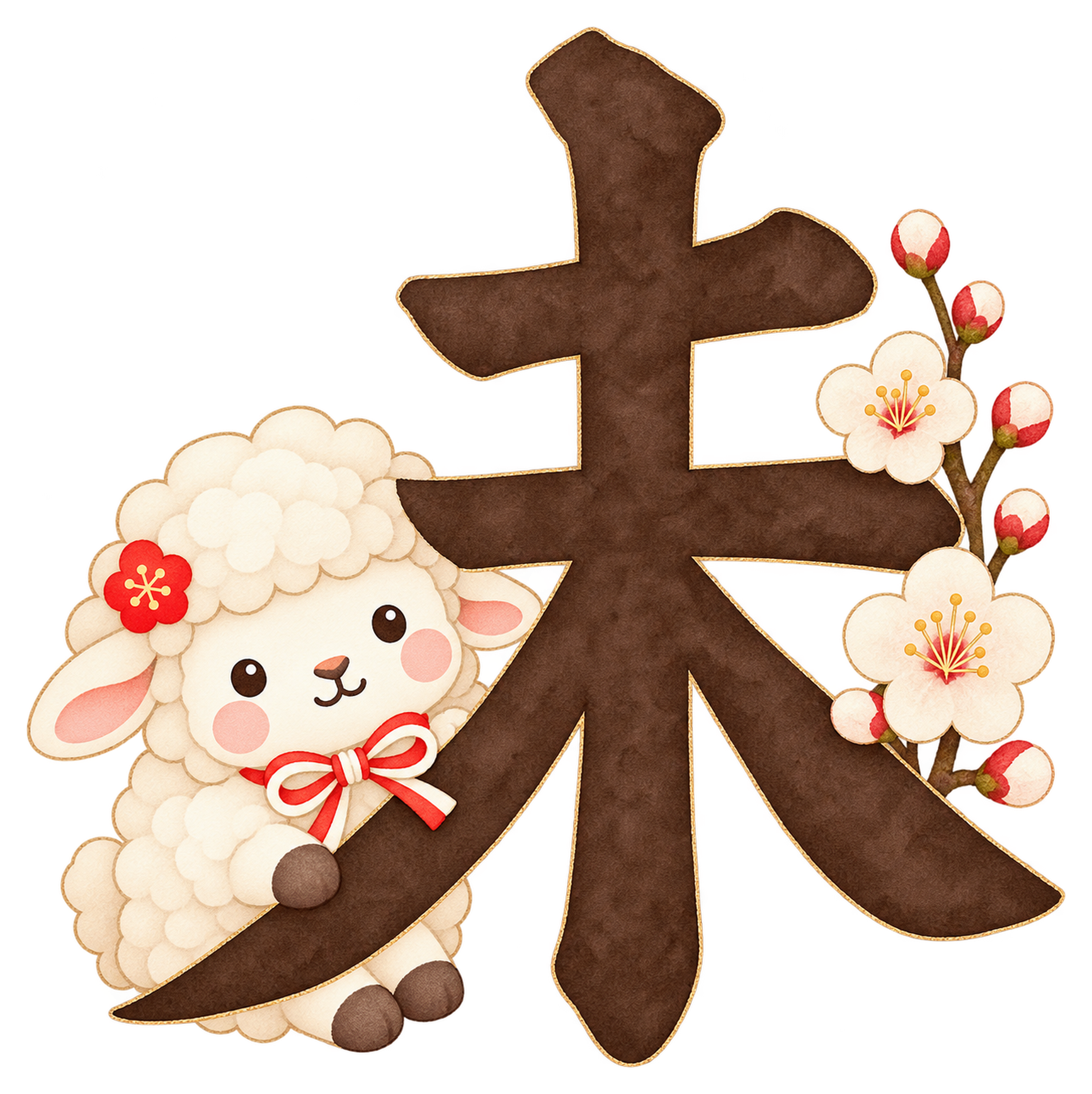 白梅と未のイラスト｜未年のかわいい無料素材 104440に写真・文字を入れる