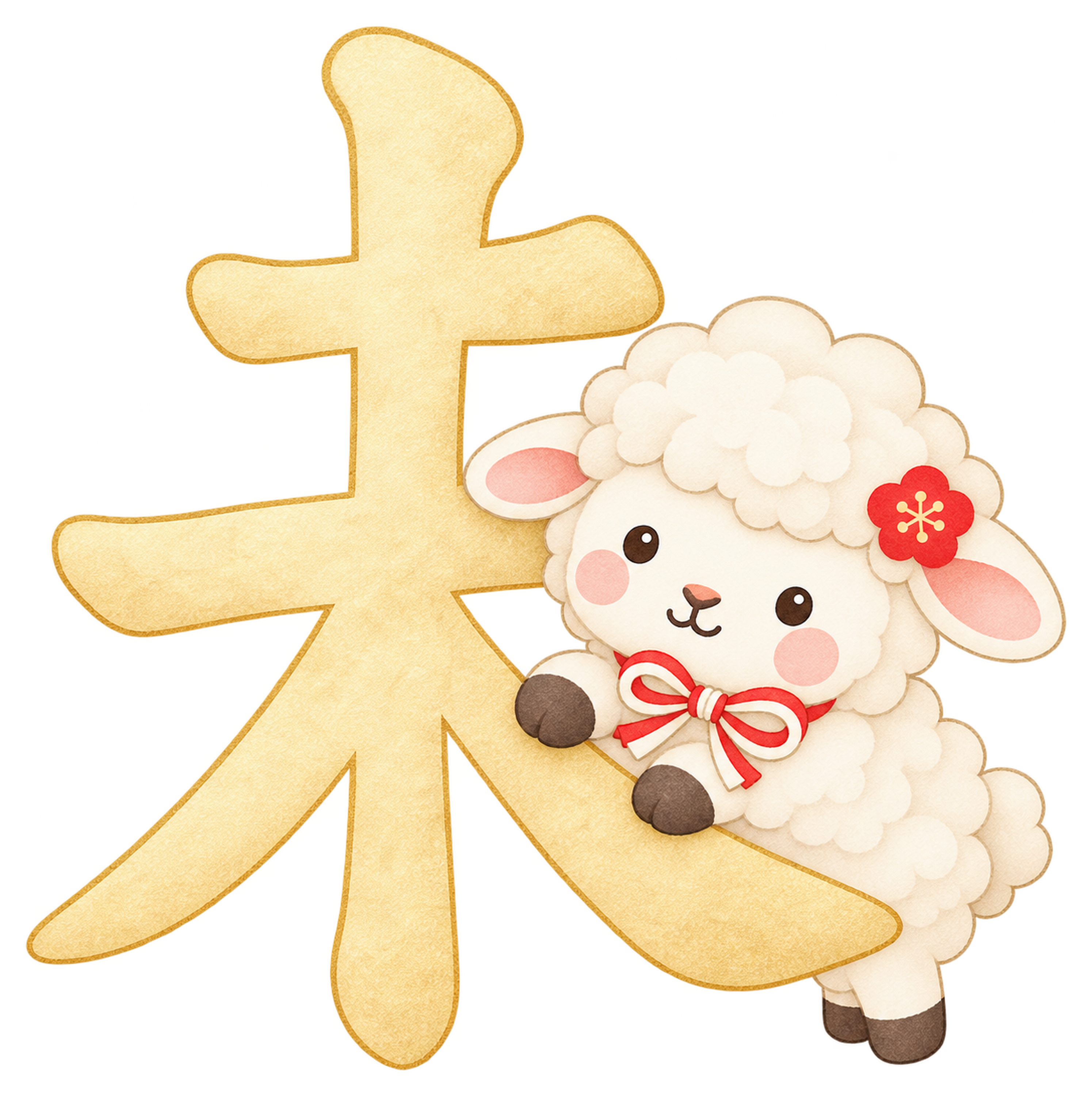 金色の未と羊のイラスト｜未年のかわいい無料素材 104441に写真・文字を入れる