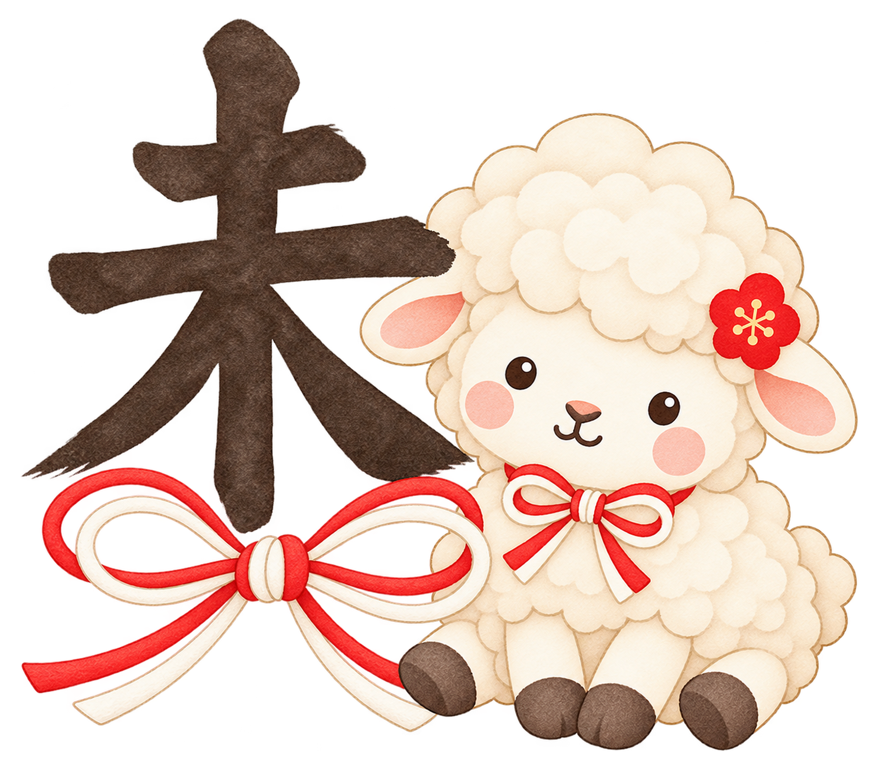 水引と未のイラスト｜未年のかわいい無料素材 104442に写真・文字を入れる