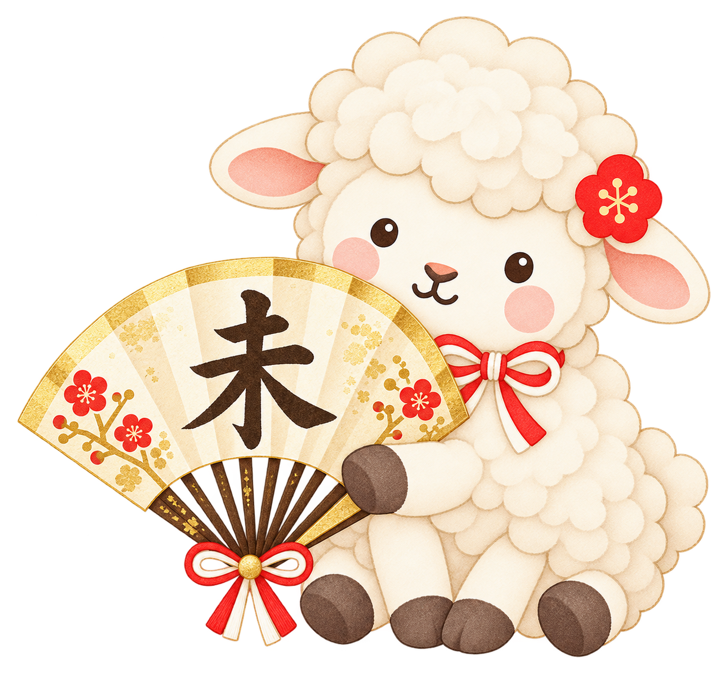 扇に書いた未のイラスト｜未年のかわいい無料素材 104443に写真・文字を入れる