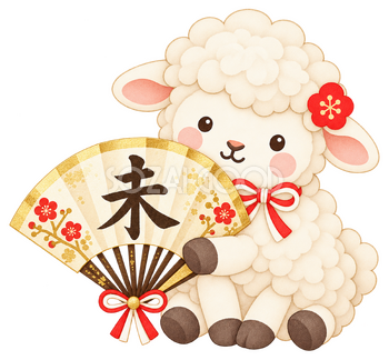 扇に書いた未のイラスト｜未年のかわいい無料素材 104443