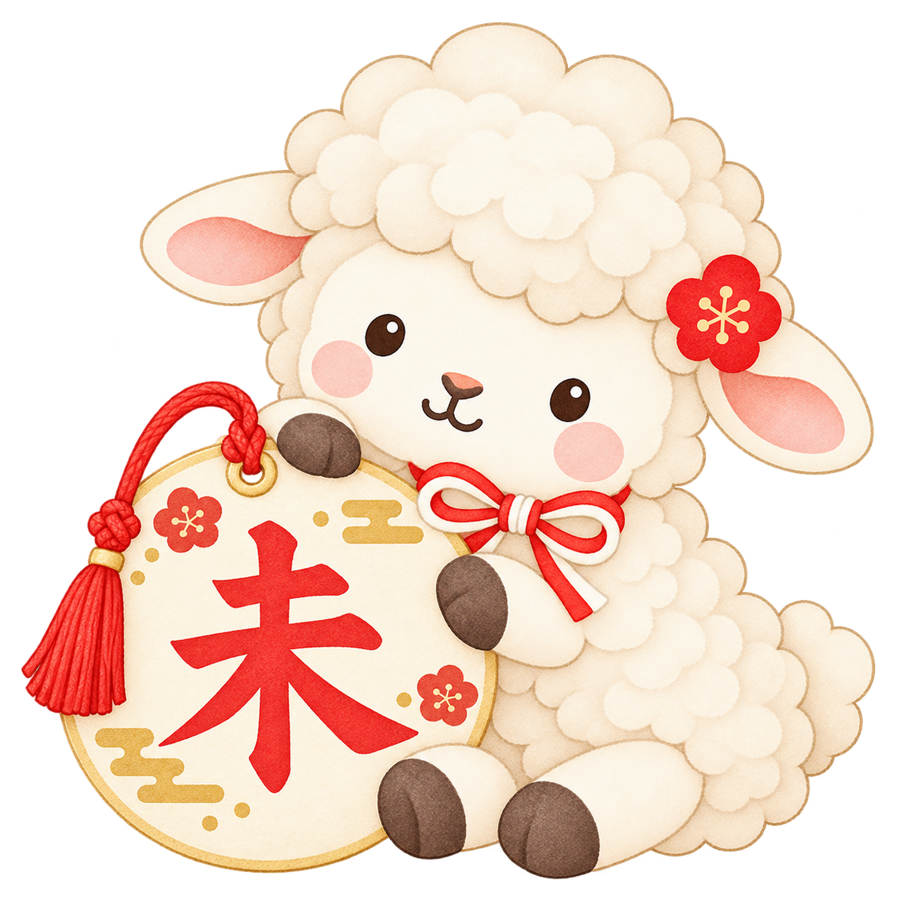 丸札の未と羊のイラスト｜未年のかわいい無料素材 104444に写真・文字を入れる