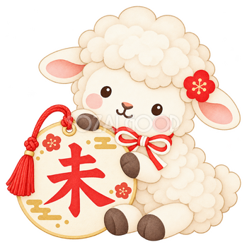 丸札の未と羊のイラスト｜未年のかわいい無料素材 104444