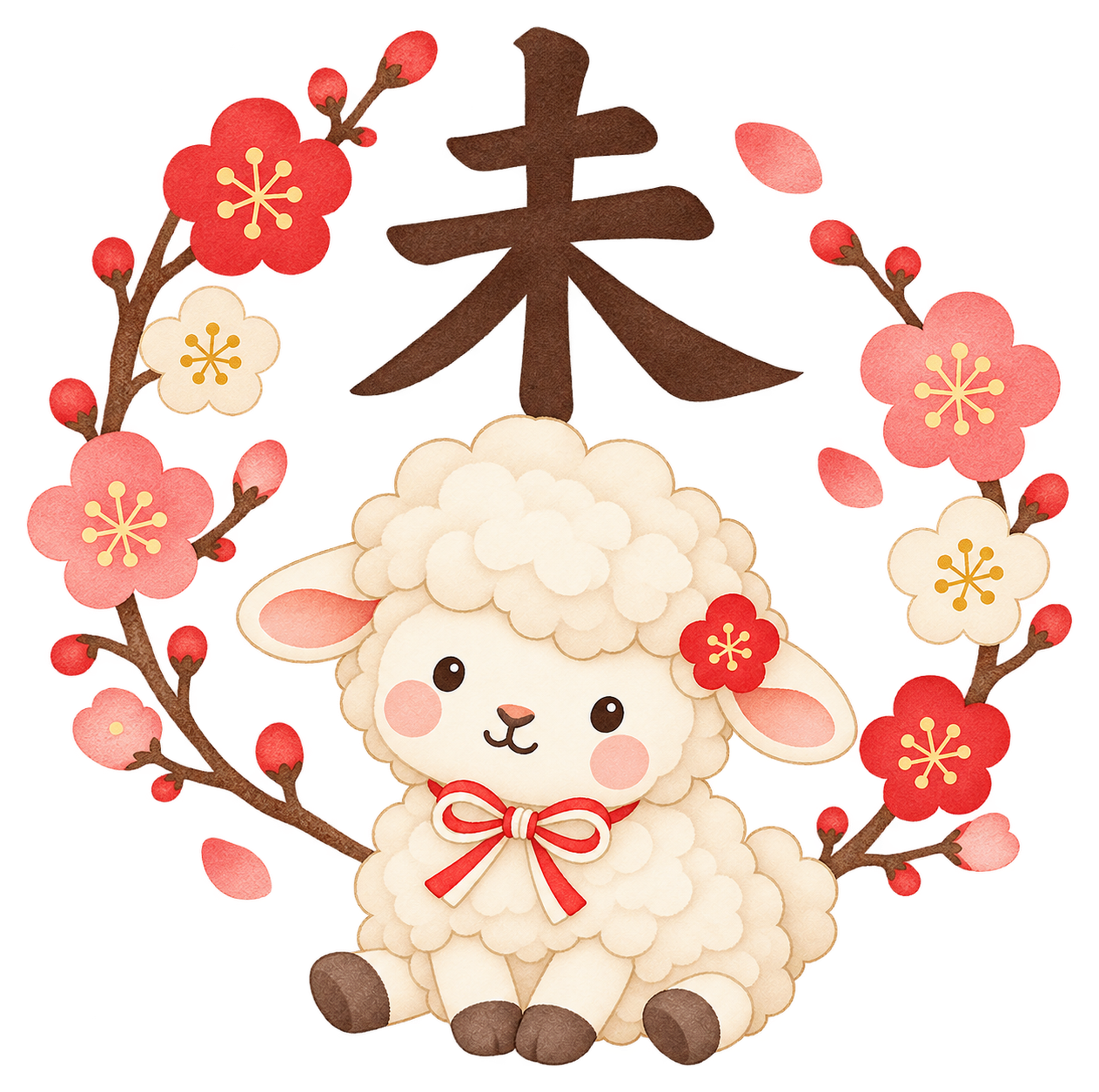 梅の輪と未のイラスト｜未年のかわいい無料素材 104445に写真・文字を入れる
