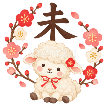 梅の輪と未のイラスト｜未年のかわいい無料素材 104445