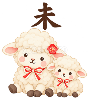 羊親子と未のイラスト｜未年のかわいい無料素材 104446