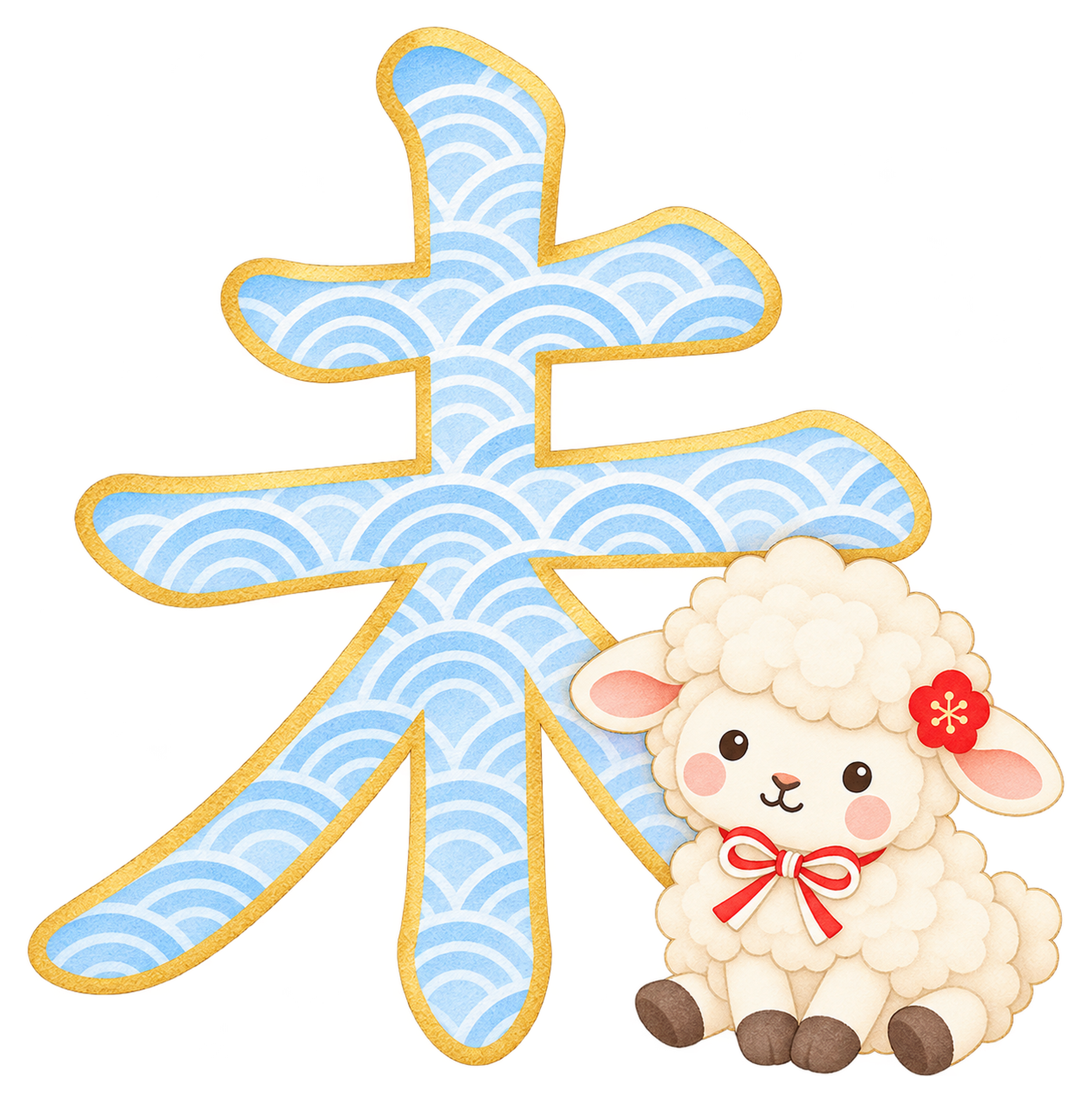 青海波と未のイラスト｜未年のかわいい無料素材 104447に写真・文字を入れる