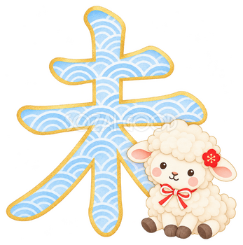 青海波と未のイラスト｜未年のかわいい無料素材 104447