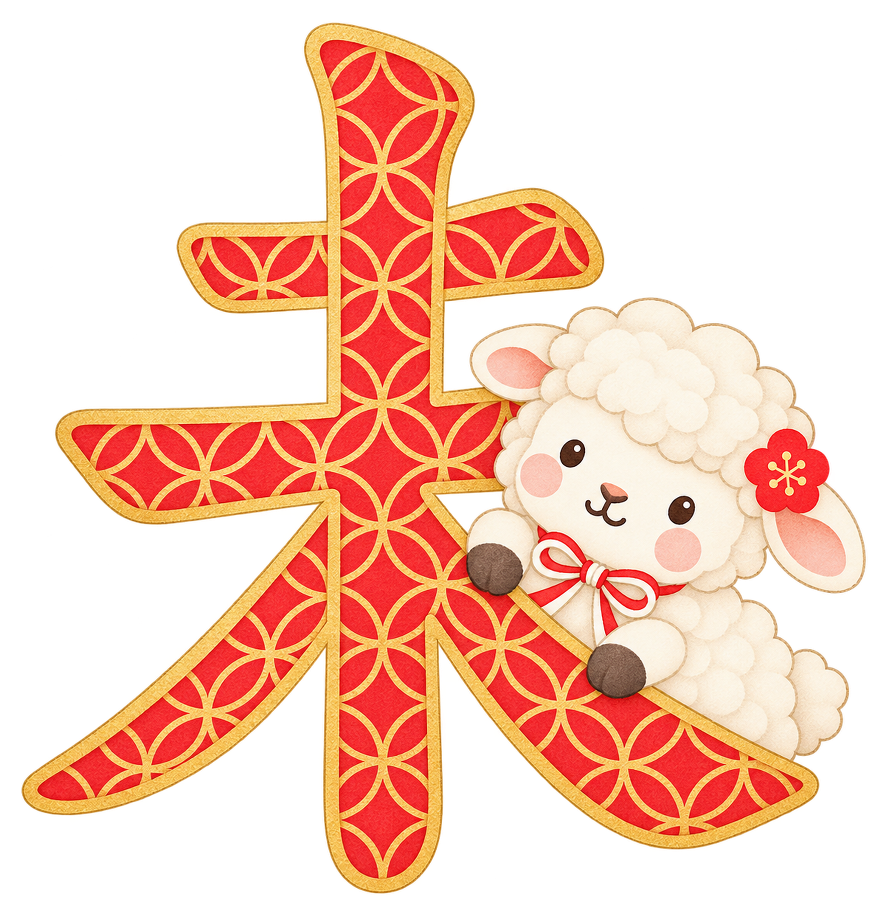 七宝柄と未のイラスト｜未年のかわいい無料素材 104448に写真・文字を入れる