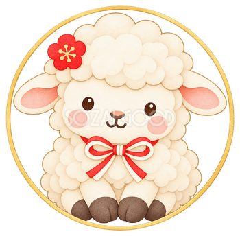 金の輪と羊のイラスト｜未年のかわいい無料素材 104453