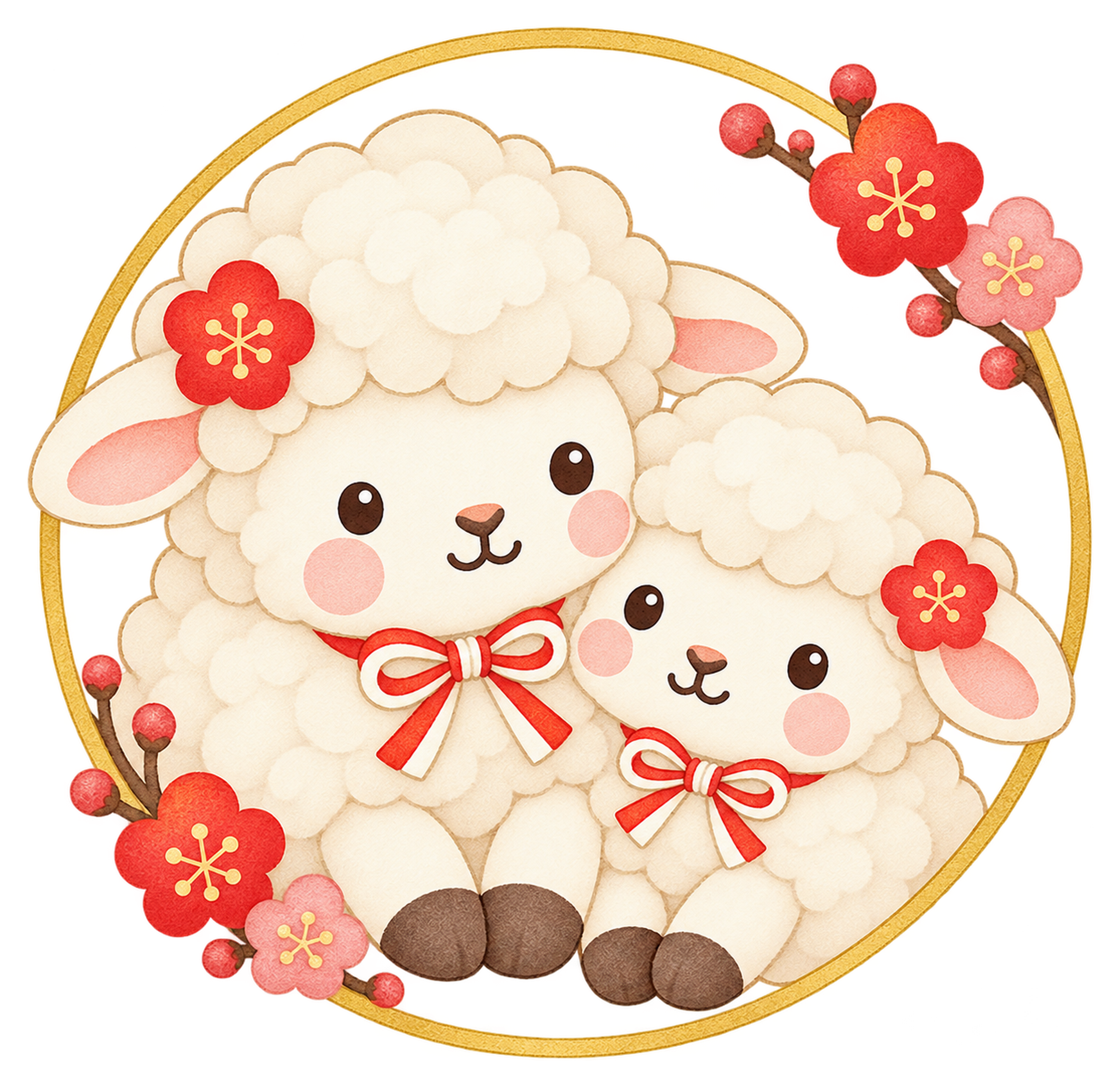金の輪と羊夫婦のイラスト｜未年のかわいい無料素材 104465に写真・文字を入れる
