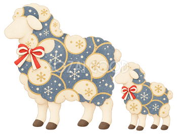 雪輪の親子羊のイラスト｜未年のかわいい無料素材 104482