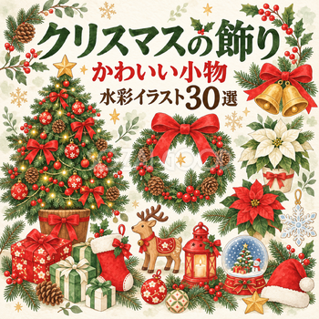 クリスマスの飾り・小物30選｜水彩イラストの無料素材 104496