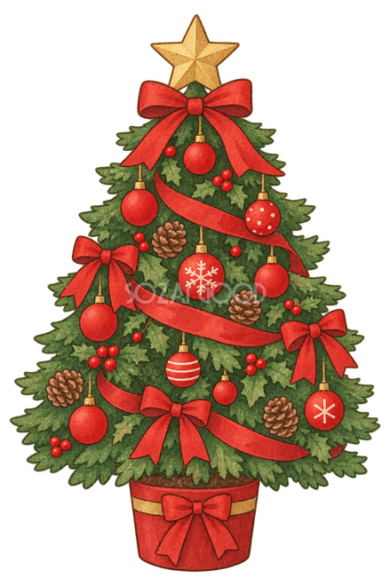 赤い飾りのクリスマスツリーイラスト 赤い飾りのクリスマスツリーイラスト
