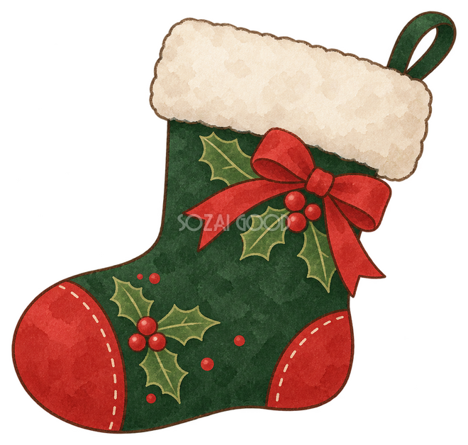 深緑のクリスマス靴下イラスト 深緑のクリスマス靴下イラスト