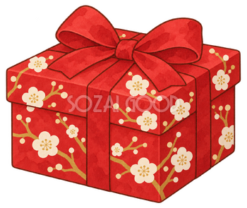 赤い包みのプレゼント箱の水彩イラスト｜クリスマスの無料素材 104504