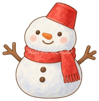 雪だるまの置物の水彩イラスト｜クリスマスの無料素材 104515