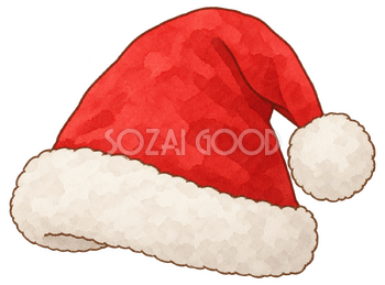 赤いクリスマス帽子の水彩イラスト｜クリスマスの無料素材 104517