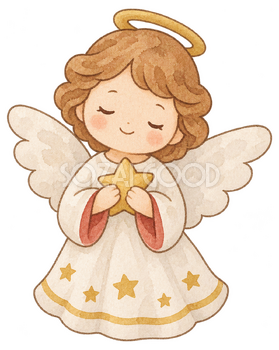 小さな天使の飾りの水彩イラスト｜クリスマスの無料素材 104521