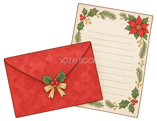 クリスマスの無地の封筒と便箋イラスト クリスマスの無地の封筒と便箋イラスト