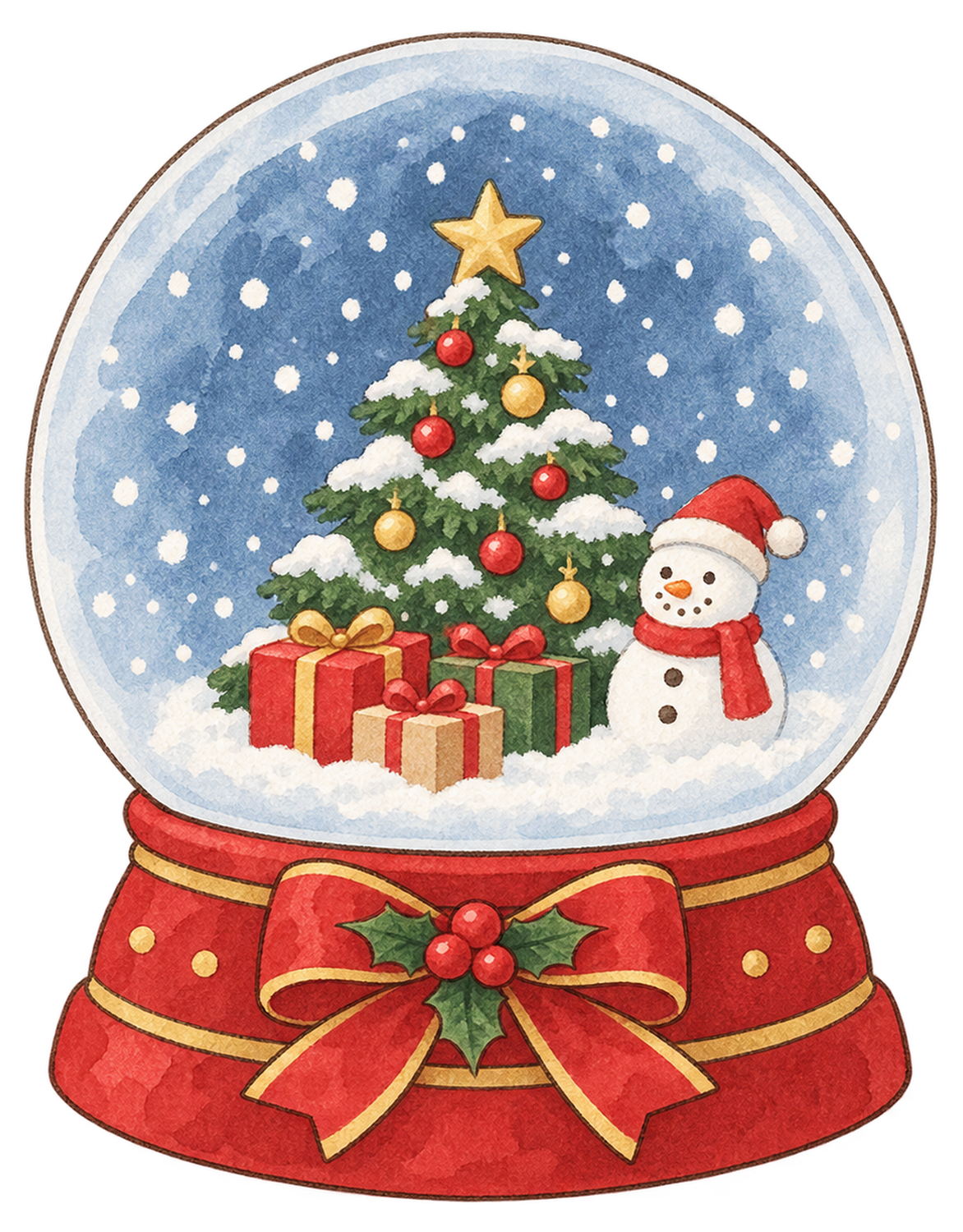 クリスマスのスノードームの水彩イラスト｜クリスマスの無料素材 104526に写真・文字を入れる