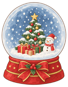 クリスマスのスノードームの水彩イラスト｜クリスマスの無料素材 104526