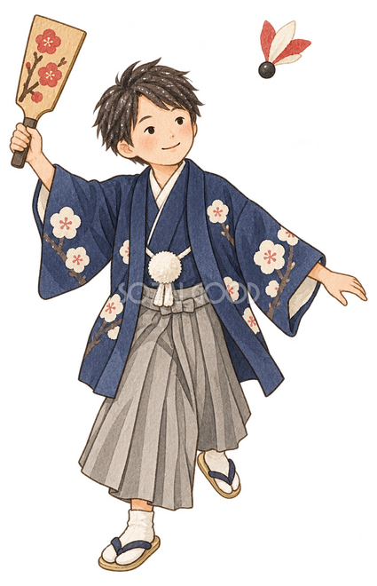 羽根つきをする男の子イラスト 羽根つきをする男の子イラスト
