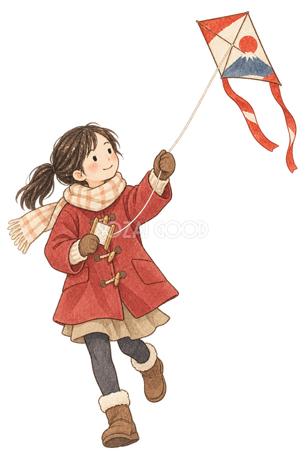 凧揚げをする女の子イラスト 凧揚げをする女の子イラスト