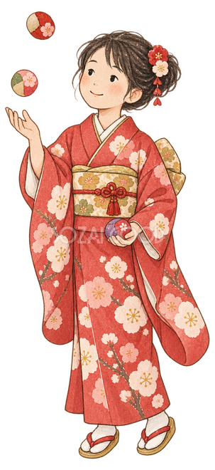 お手玉で遊ぶ女の子イラスト