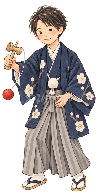 けん玉で遊ぶ男の子イラスト けん玉で遊ぶ男の子イラスト