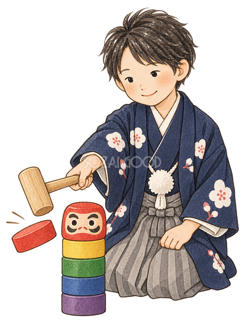 だるま落としで遊ぶ子どもイラスト だるま落としで遊ぶ子どもイラスト