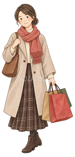 買い物袋を持つ女性イラスト 買い物袋を持つ女性イラスト